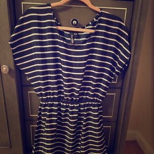 Navy Blue and White Stripped Flowy Dress